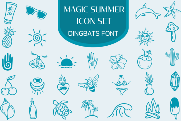 Magic Summer Icon Set: A Whimsical Font for Branding